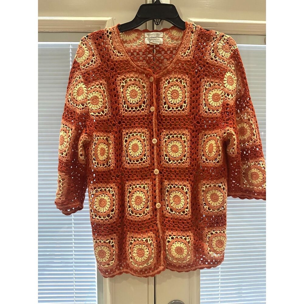 Christopher and Banks Granny Square Cardigan Sweater Size Large